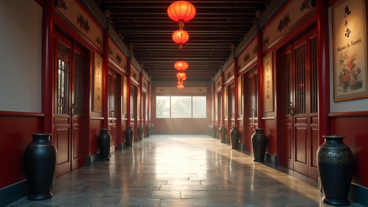 Traditional Chinese school hallway representing cultural constraints